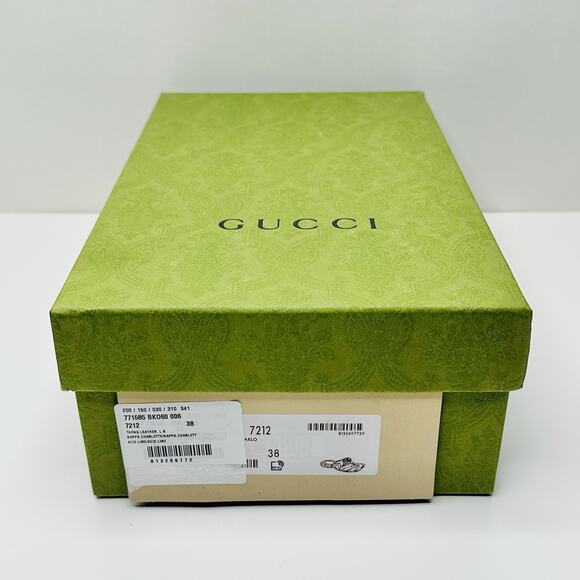 Gucci Marmont Chevron Double G 38/ US 8 Thong Sandals Lime Yellow Leather NIB - Picture 13 of 14